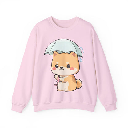 Kawaii Shiba Inu Sweatshirt, Cute Rainy Day Crewneck