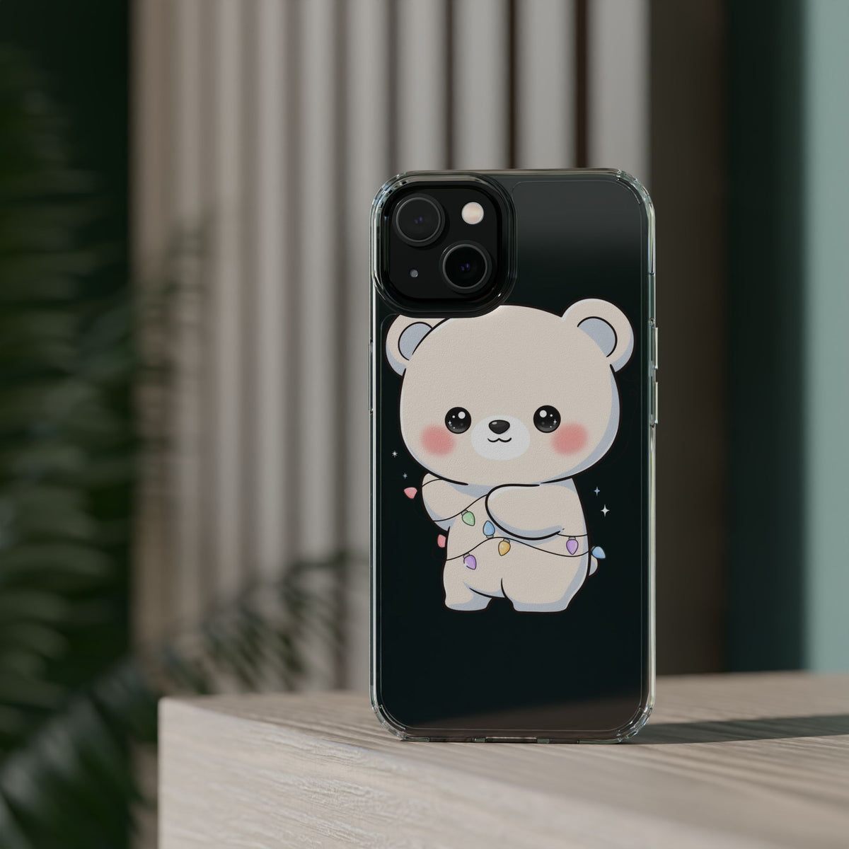 Kawaii Polar Bear Phone Case with Fairy Lights
