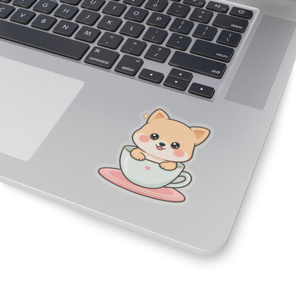 Kawaii Shiba Inu Sticker in a Teacup for Cozy Cheer