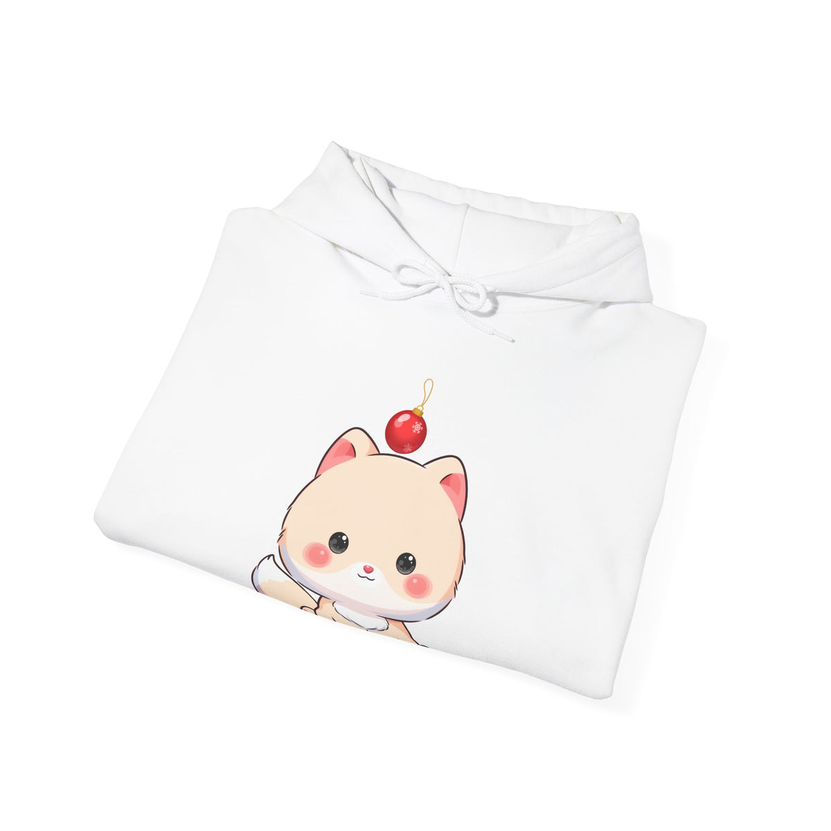 Kawaii Arctic Fox Christmas Hoodie, Unisex Heavy Blend