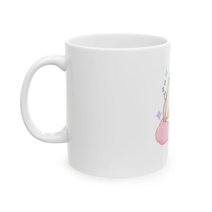 Kawaii Sleeping Cat Mug, Cute Cloud Cat Ceramic Cup