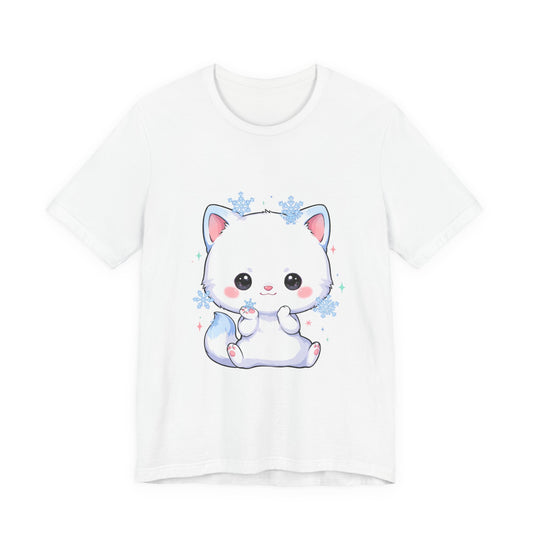 Kawaii Arctic Fox T-Shirt, Cute Snowflake Catcher Tee