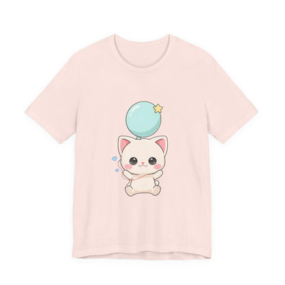 Kawaii Cat Balloon T-Shirt, Cute Chibi Kitty Tee