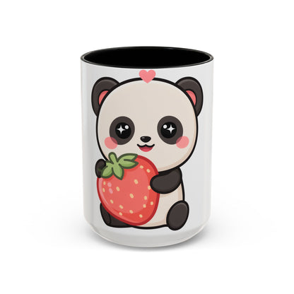 Kawaii Panda Accent Coffee Mug, Strawberry Lover Gift