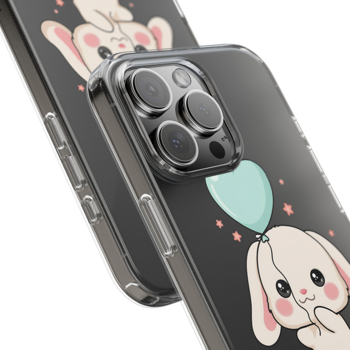 Kawaii Bunny Phone Case with Balloon, Clear Impact-Resistant