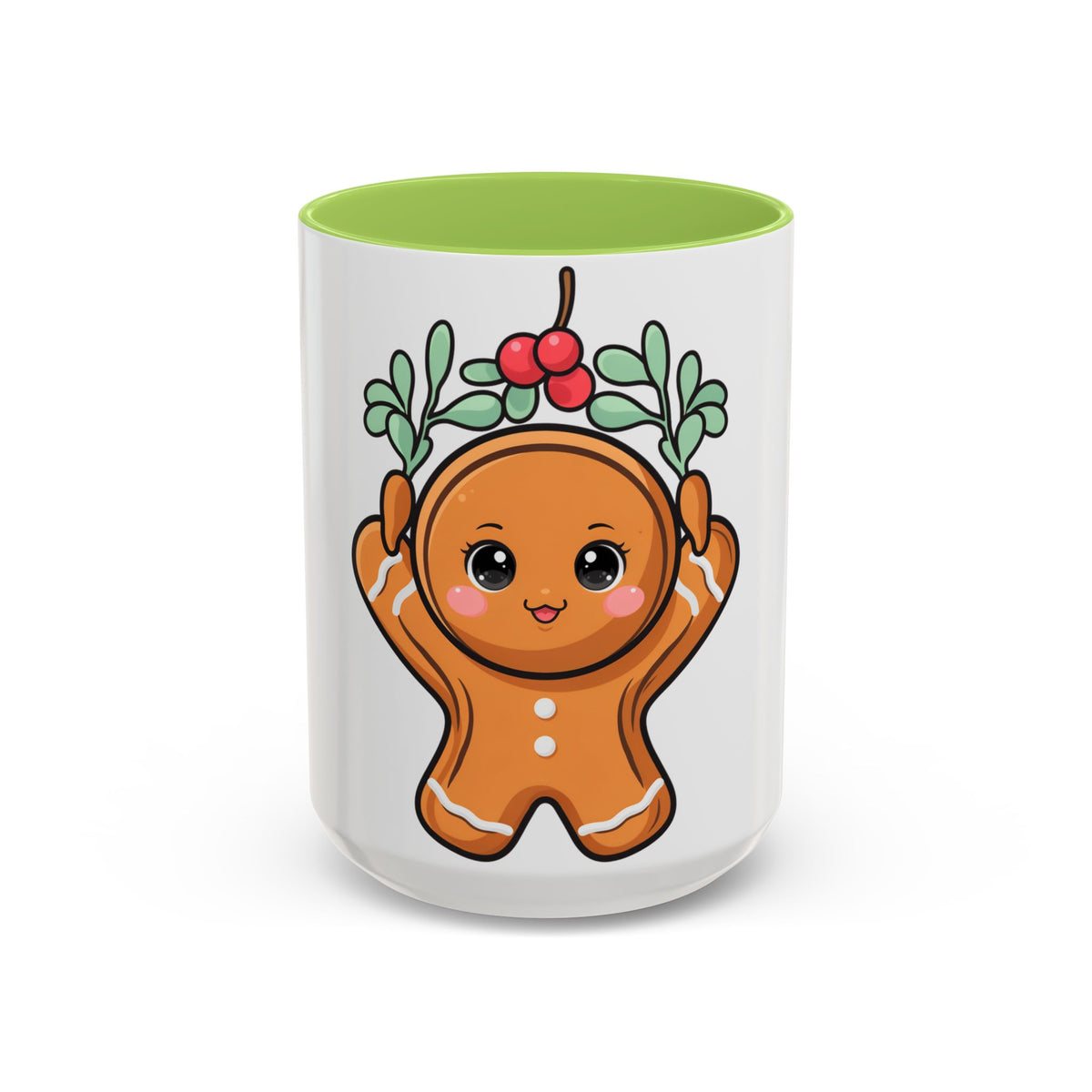 Kawaii Gingerbread Mug with Mistletoe | Christmas Accent Mug