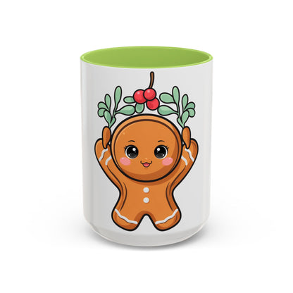 Kawaii Gingerbread Mug with Mistletoe | Christmas Accent Mug