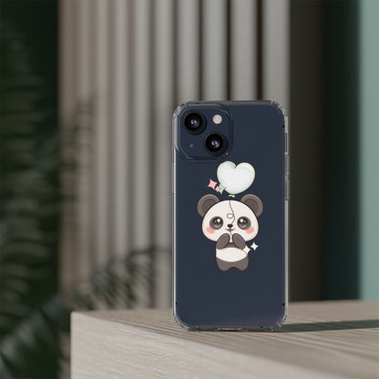 Kawaii Panda Clear Phone Case with Balloon