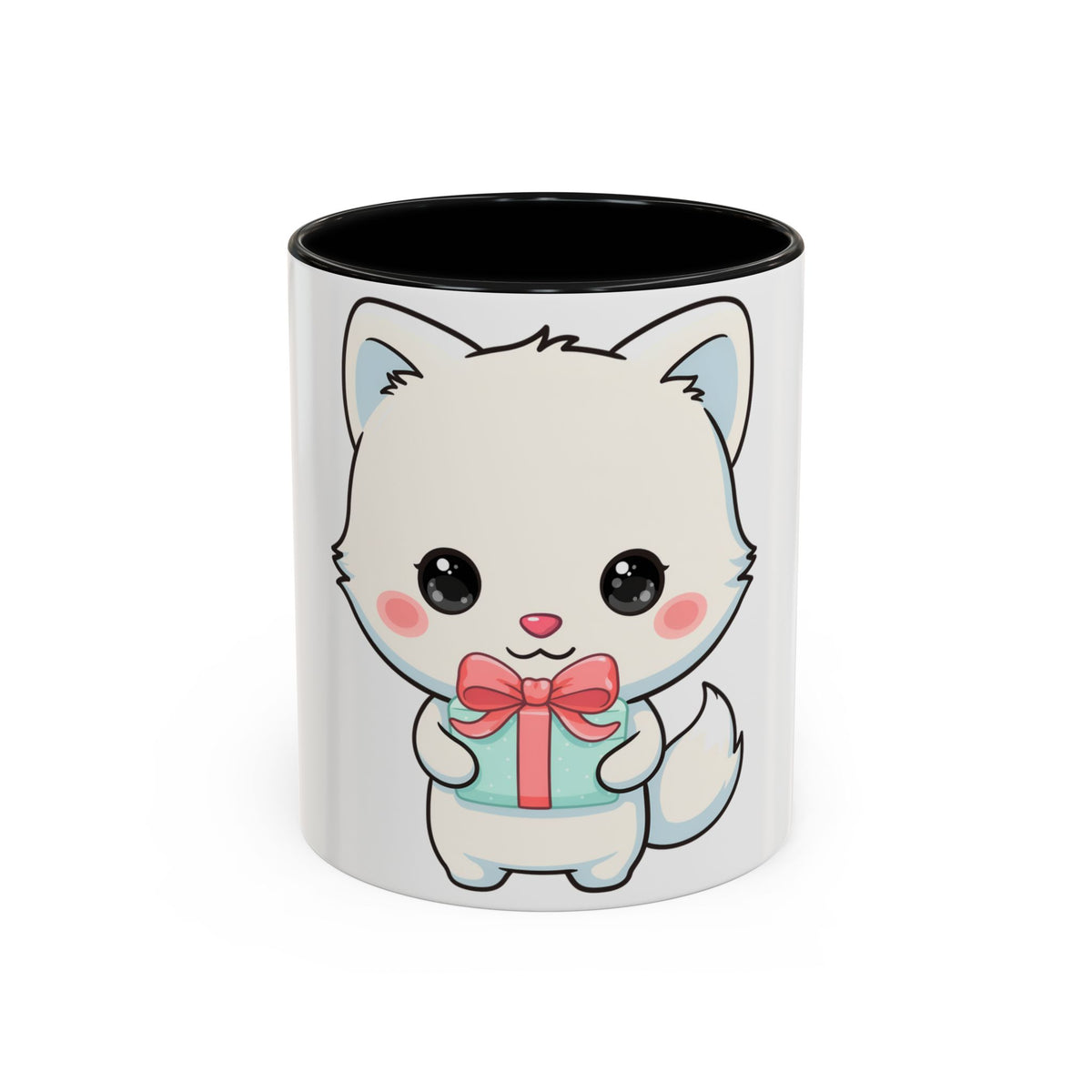 Kawaii Arctic Fox Gift Mug, Cute Holiday Accent Coffee Mug
