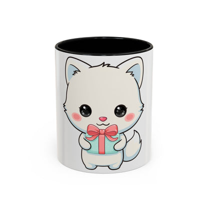 Kawaii Arctic Fox Gift Mug, Cute Holiday Accent Coffee Mug