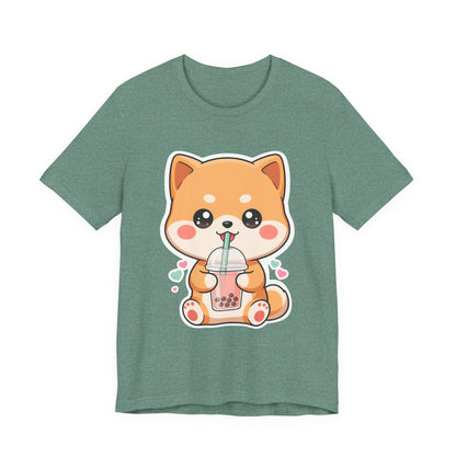 Kawaii Shiba Bubble Tea T-Shirt for Boba Lovers