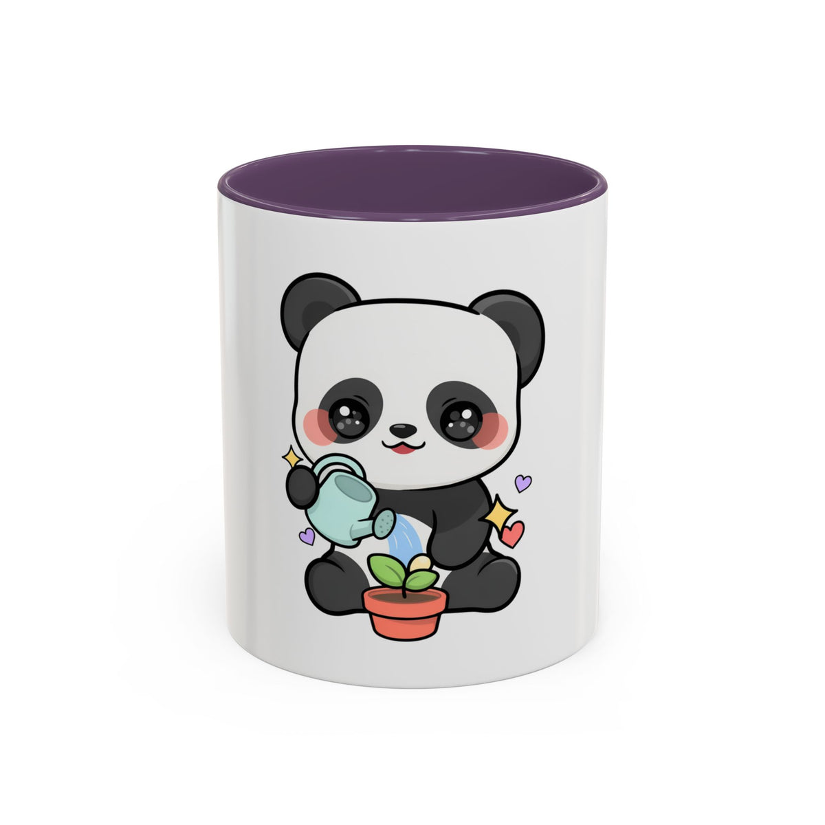 Kawaii Panda Accent Coffee Mug, Cute Plant Lover Gift