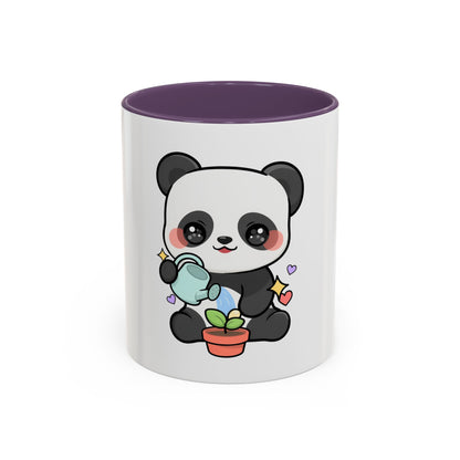 Kawaii Panda Accent Coffee Mug, Cute Plant Lover Gift