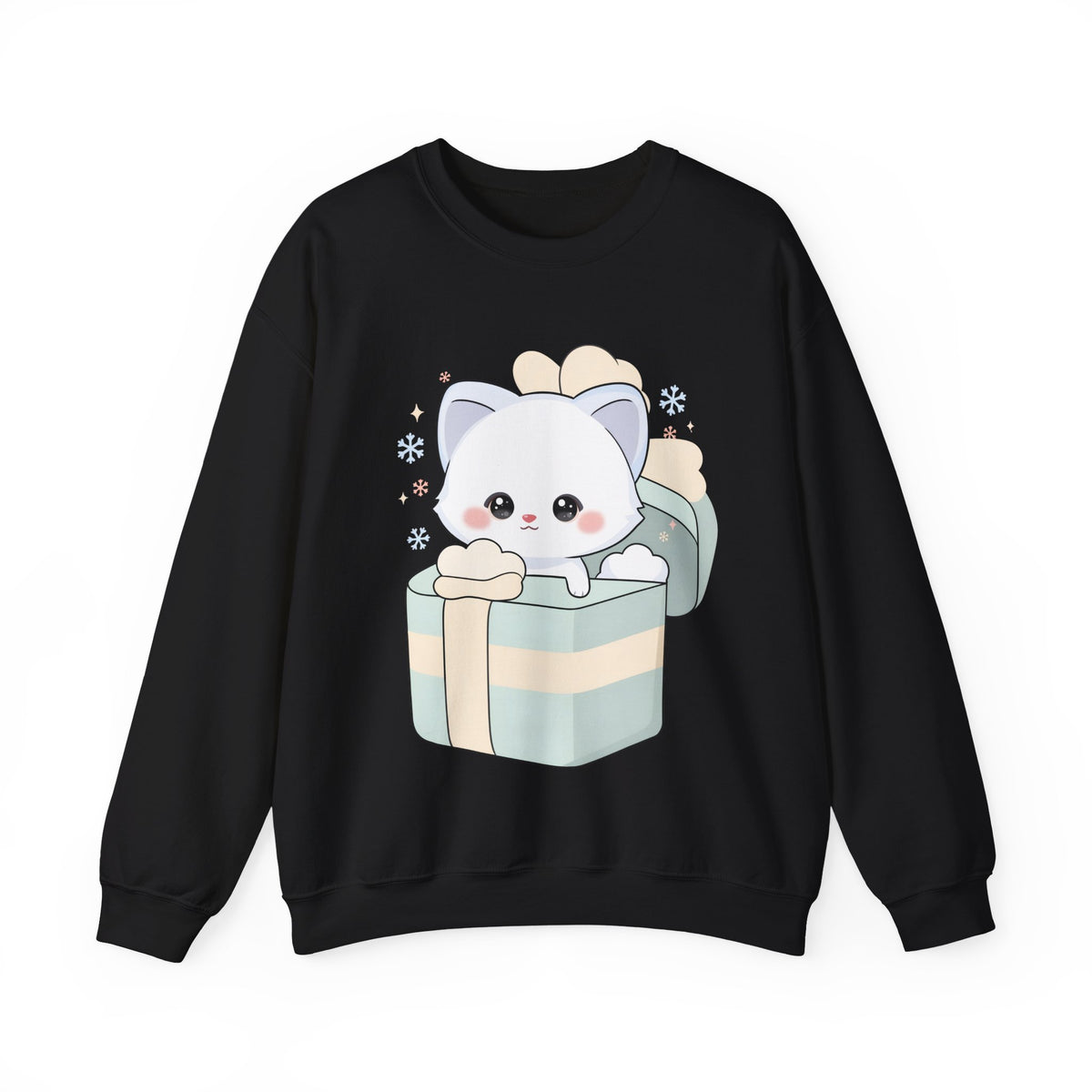 Kawaii Arctic Fox Sweatshirt, Cute Gift Box Fox Crewneck