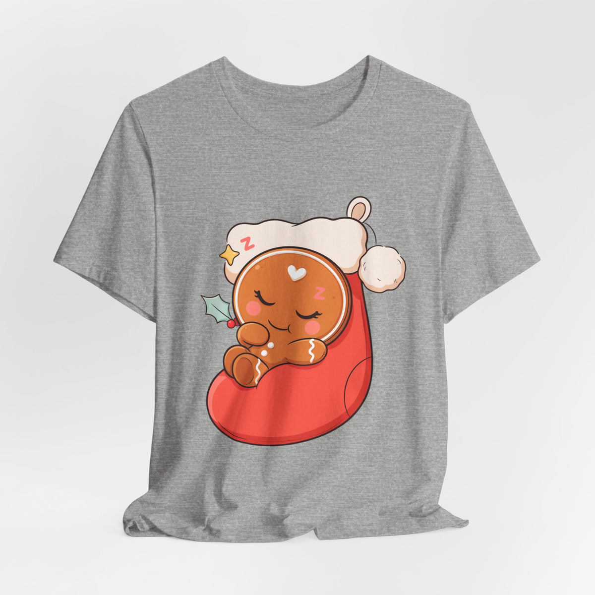 Sleeping Gingerbread Man Christmas T-Shirt, Kawaii Holiday Tee