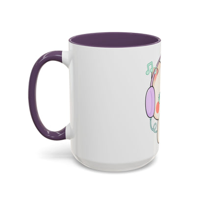 Kawaii Cat Coffee Mug, Music Lover Accent Ceramic Mug