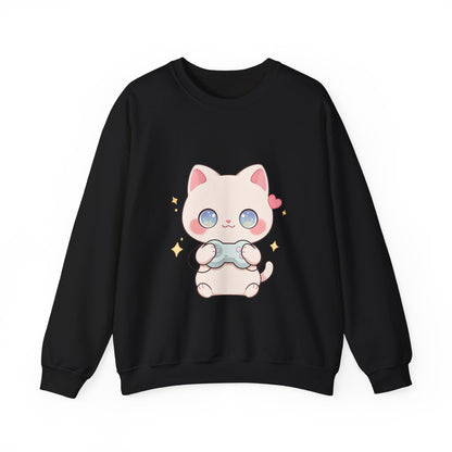 Kawaii Gamer Cat Sweatshirt for Cozy Gaming Nights