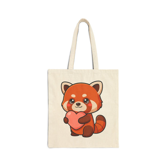 Red Panda Heart Tote Bag – Cute Kawaii Canvas Carryall