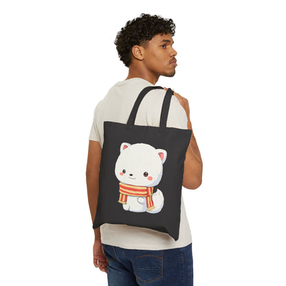Christmas Fox Tote Bag, Kawaii Arctic Fox Canvas Bag