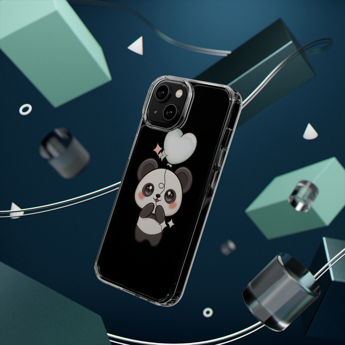 Kawaii Panda Clear Phone Case with Balloon