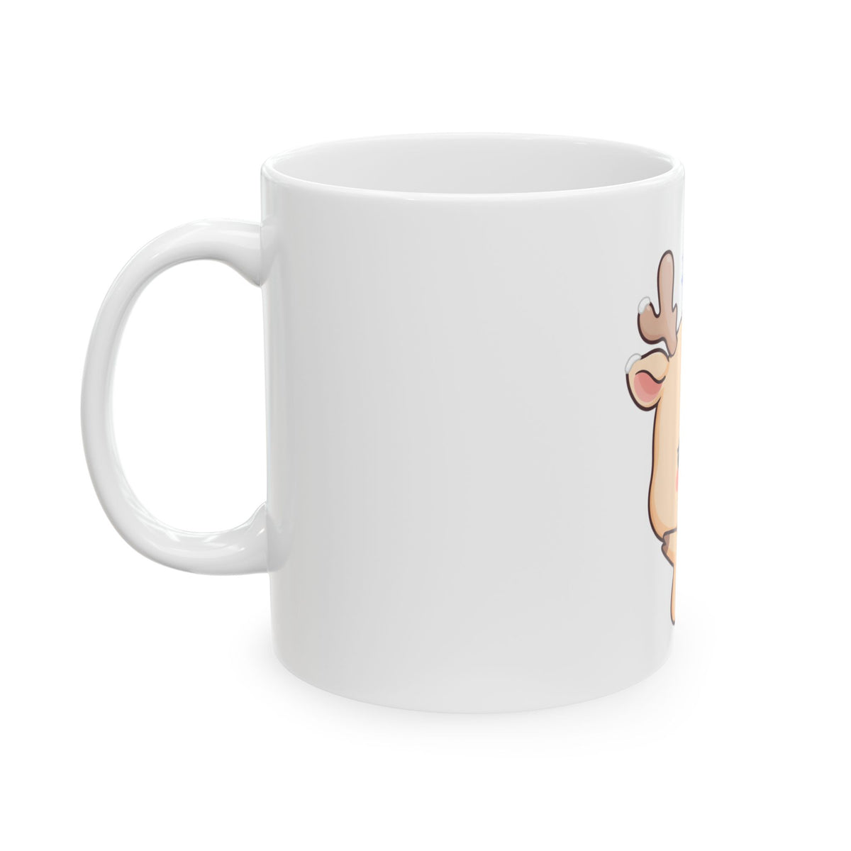 Kawaii Reindeer Mug, Cute Christmas Ceramic Coffee Cup