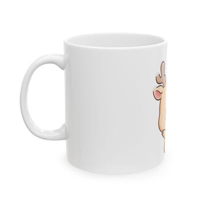 Kawaii Reindeer Mug, Cute Christmas Ceramic Coffee Cup