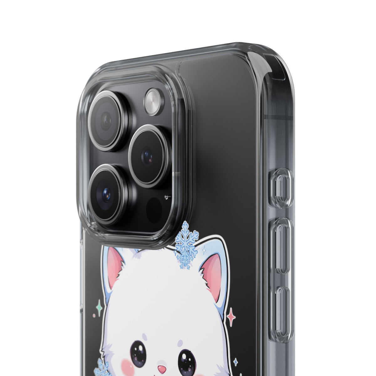 Kawaii Arctic Fox Phone Case, Cute Snowflake Clear Case