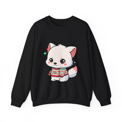 Kawaii Christmas Fox Sweatshirt, Cute Holiday Crewneck