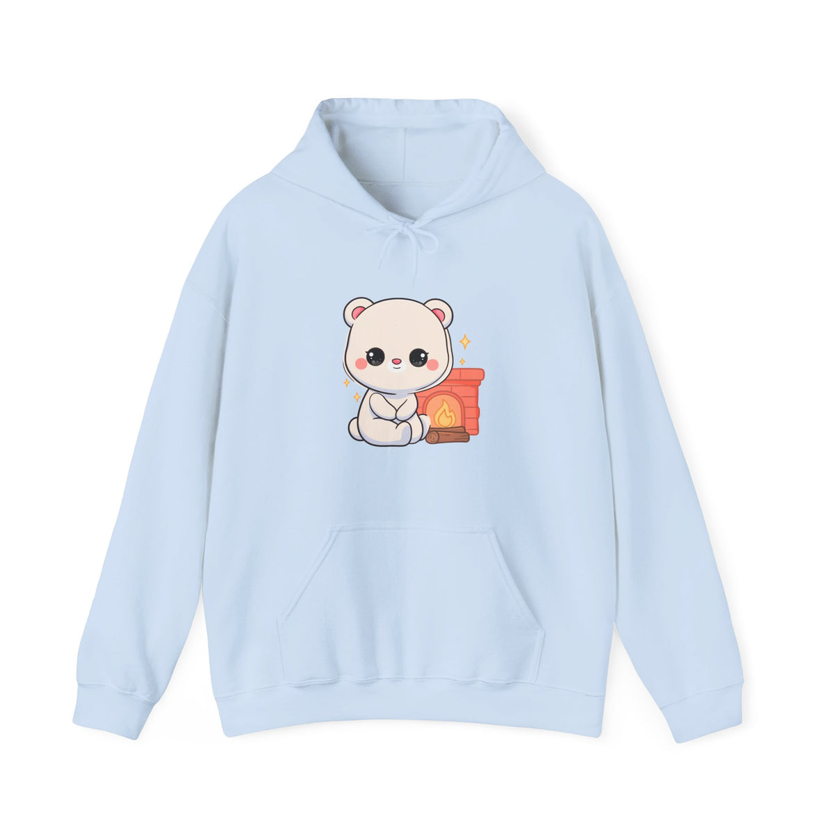 Kawaii Polar Bear Hoodie, Cozy Fireplace Cub Sweatshirt