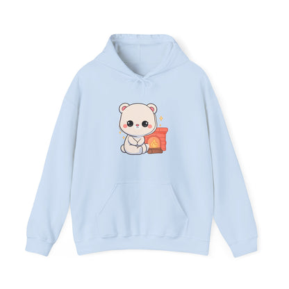 Kawaii Polar Bear Hoodie, Cozy Fireplace Cub Sweatshirt