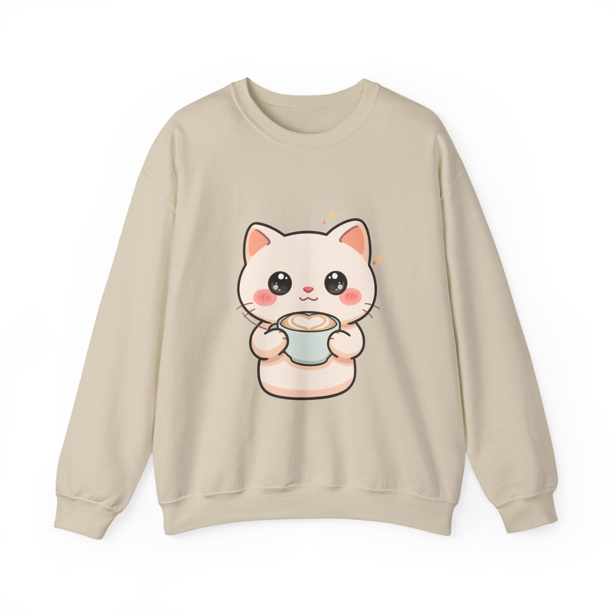 Kawaii Latte Cat Sweatshirt, Cute Chibi Coffee Cat Crewneck