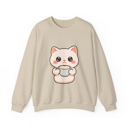 Kawaii Latte Cat Sweatshirt, Cute Chibi Coffee Cat Crewneck