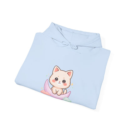Kawaii Cat Moon Hoodie, Cute Celestial Cat Sweatshirt
