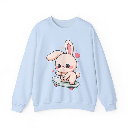 Kawaii Bunny Skateboard Sweatshirt, Cute Chibi Rabbit