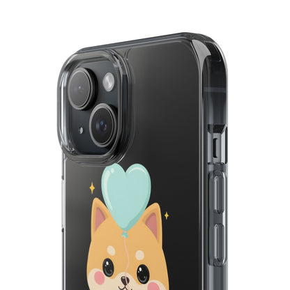 Kawaii Shiba Inu Clear Phone Case with Heart Balloon