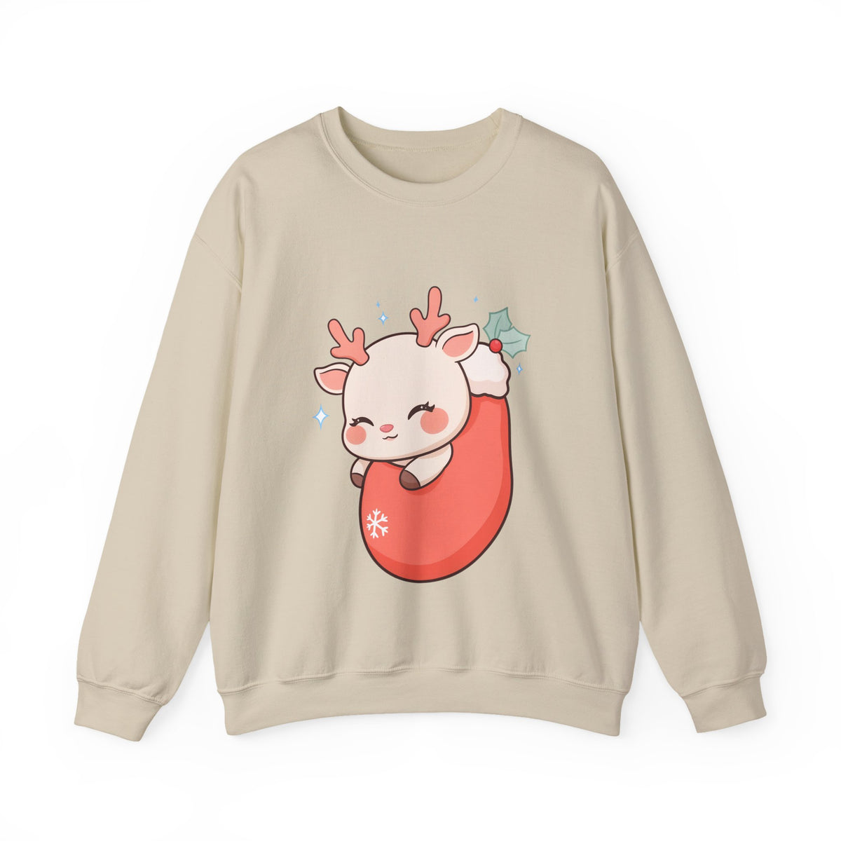 Christmas Reindeer Sweatshirt, Kawaii Stocking Holiday Gift