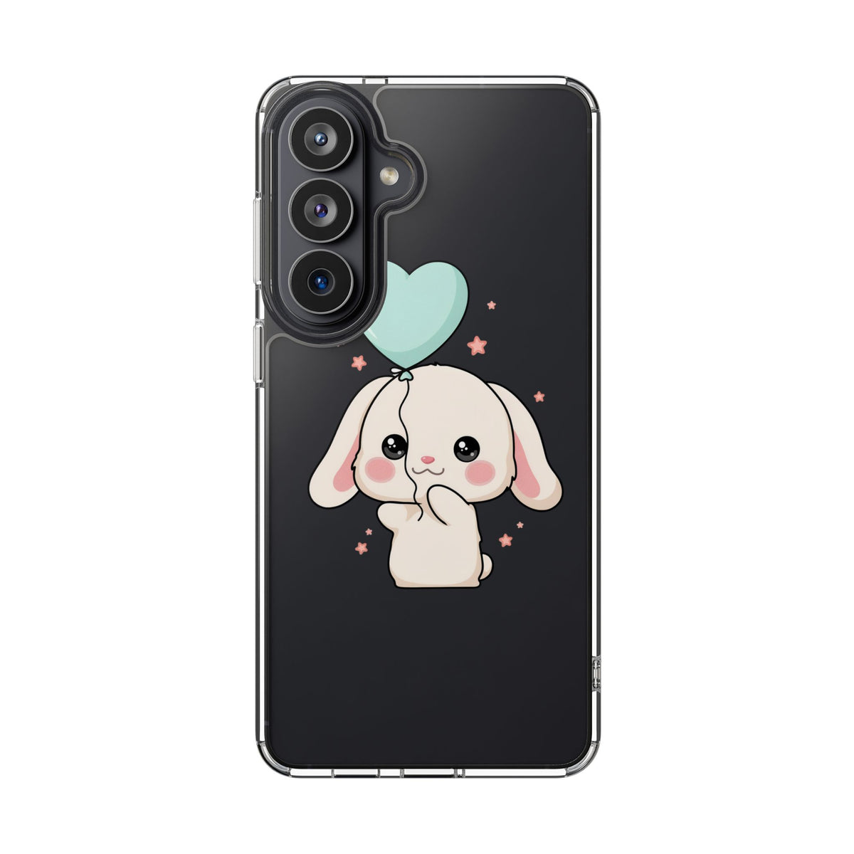 Kawaii Bunny Phone Case with Balloon, Clear Impact-Resistant
