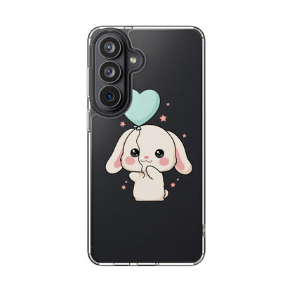 Kawaii Bunny Phone Case with Balloon, Clear Impact-Resistant