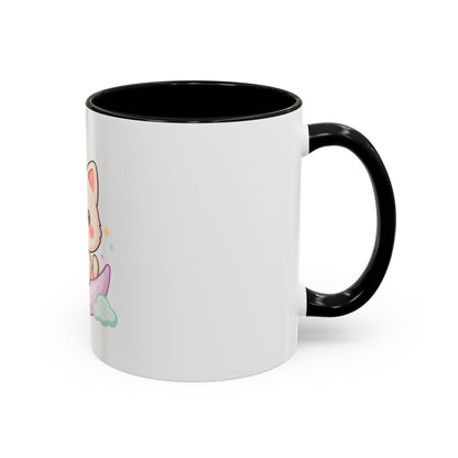 Kawaii Cat Moon Accent Coffee Mug, Cute Cat Lover Gift