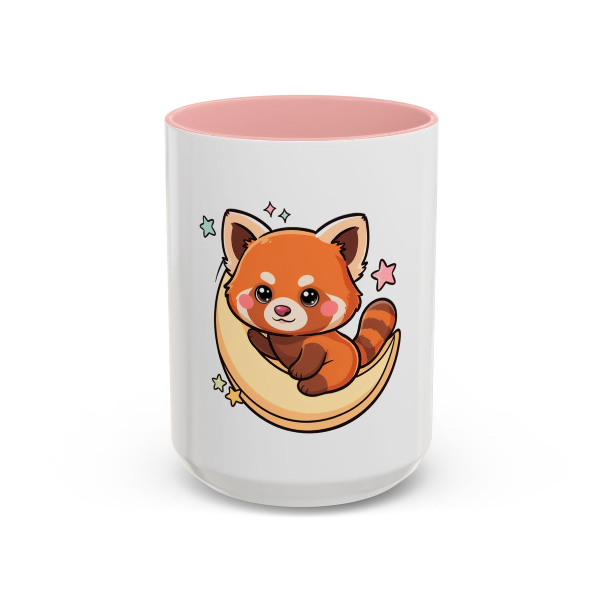 Red Panda Accent Coffee Mug, Kawaii Crescent Moon