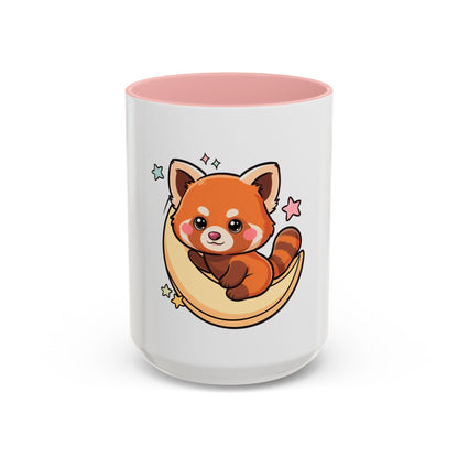 Red Panda Accent Coffee Mug, Kawaii Crescent Moon