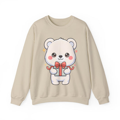 Kawaii Polar Bear Sweatshirt, Cute Gift-Giving Cub
