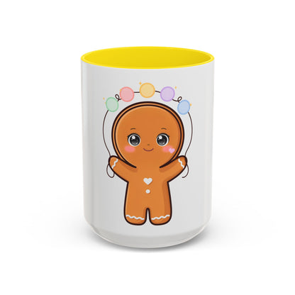Gingerbread Man Accent Coffee Mug, Cute Kawaii Holiday Gift