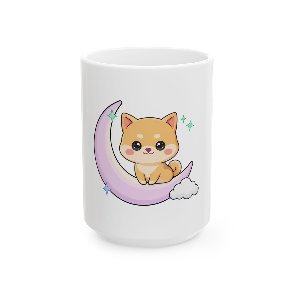 Kawaii Shiba Inu Mug, Cute Crescent Moon Dog Ceramic Cup