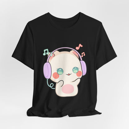 Kawaii Cat Music Lover T-Shirt, Cute Headphone Kitty Tee