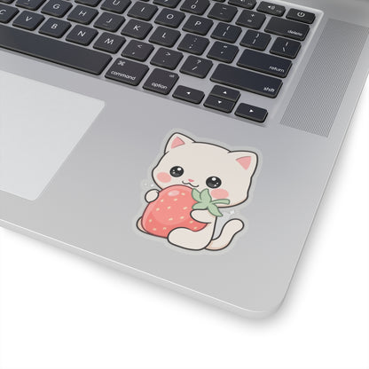 Kawaii Cat Strawberry Kiss-Cut Sticker for Cat Lovers