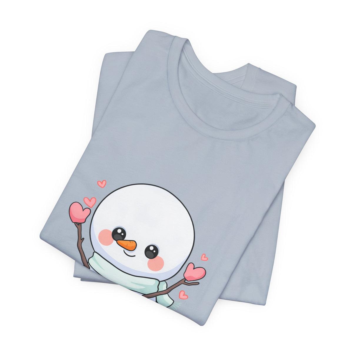 Kawaii Snowman T-Shirt, Cute Winter Sledding Tee