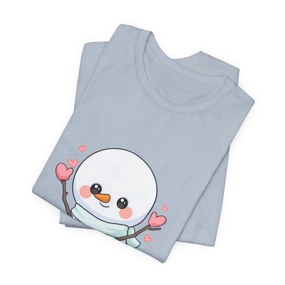 Kawaii Snowman T-Shirt, Cute Winter Sledding Tee