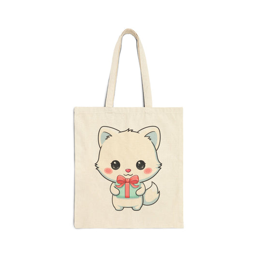 Kawaii Arctic Fox Tote Bag with Gift