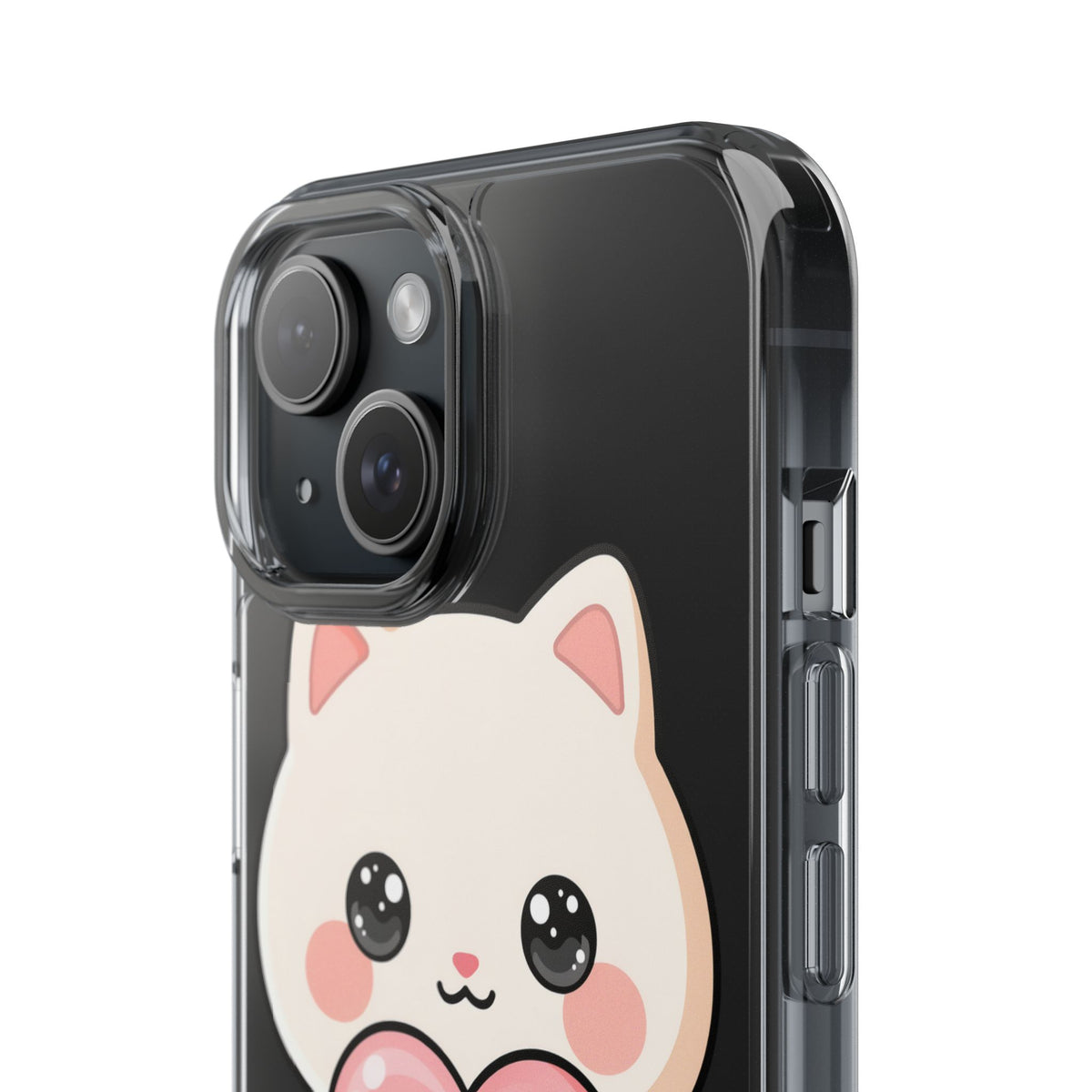 Kawaii Cat Phone Case with Heart, Clear Impact-Resistant